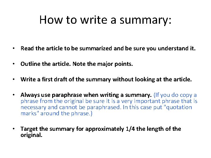 what is the advice to write a summary the article mentions