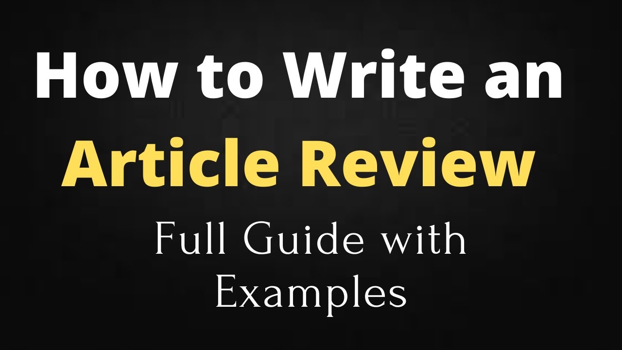 How to Write a Review Article